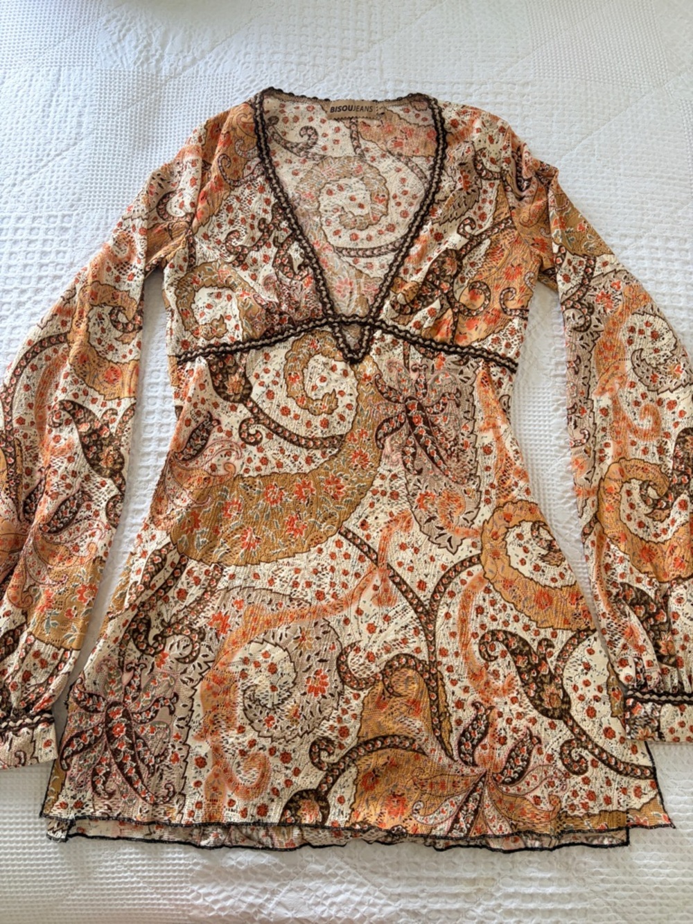 Vintage Boho Bisou Jeans Paisley Babydoll Tunic Top or Minidress